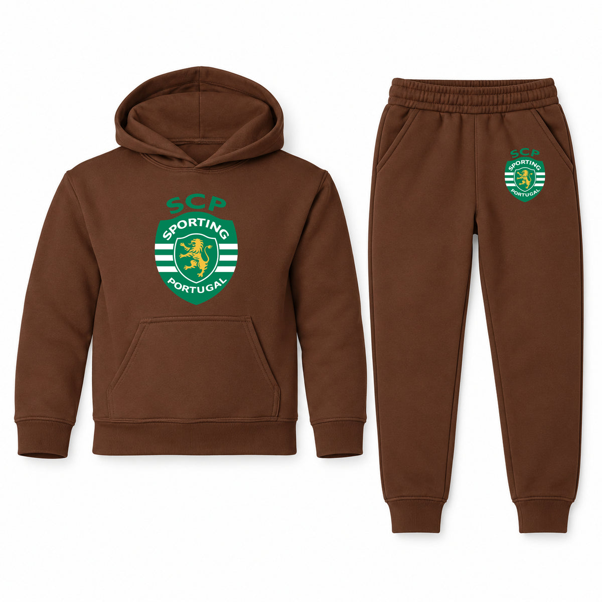 Sporting CP FC youth hoodie jogger set, Brown, Youth Large ages 10–12