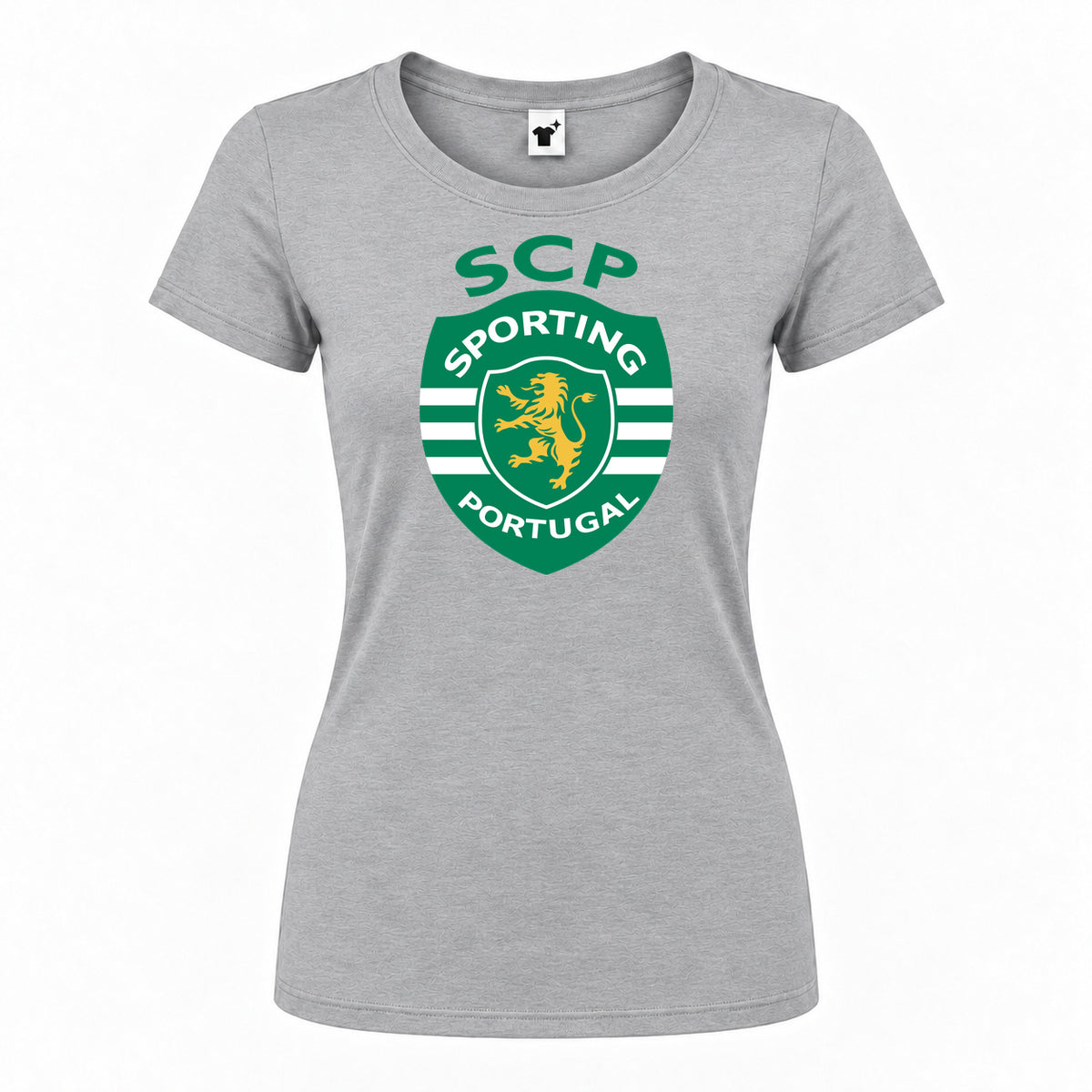 Women's Sporting CP FC Round Neck T-Shirt — Grey — original logo on current Drive garment