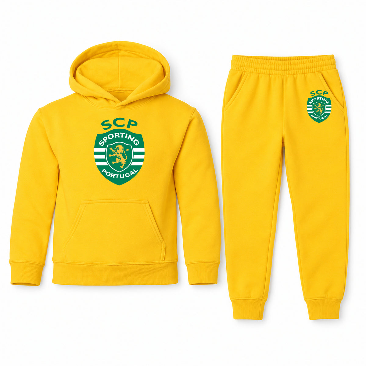Sporting CP FC youth hoodie jogger set, Yellow, Youth Large ages 10–12