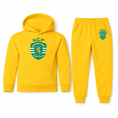 Sporting CP FC youth hoodie jogger set, Yellow, Youth Large ages 10–12