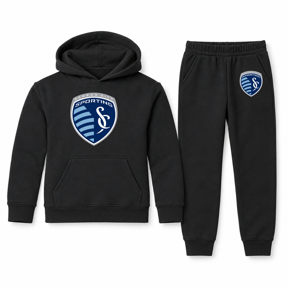 Sporting Kansas City FC youth hoodie jogger set, Black, Youth Large ages 10–12