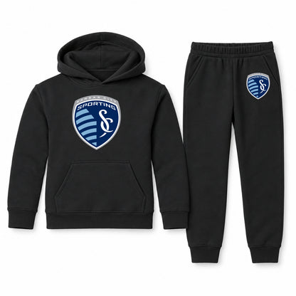 Sporting Kansas City FC youth hoodie jogger set, Black, Youth Large ages 10–12