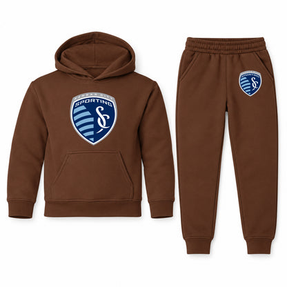 Sporting Kansas City FC youth hoodie jogger set, Brown, Youth Large ages 10–12