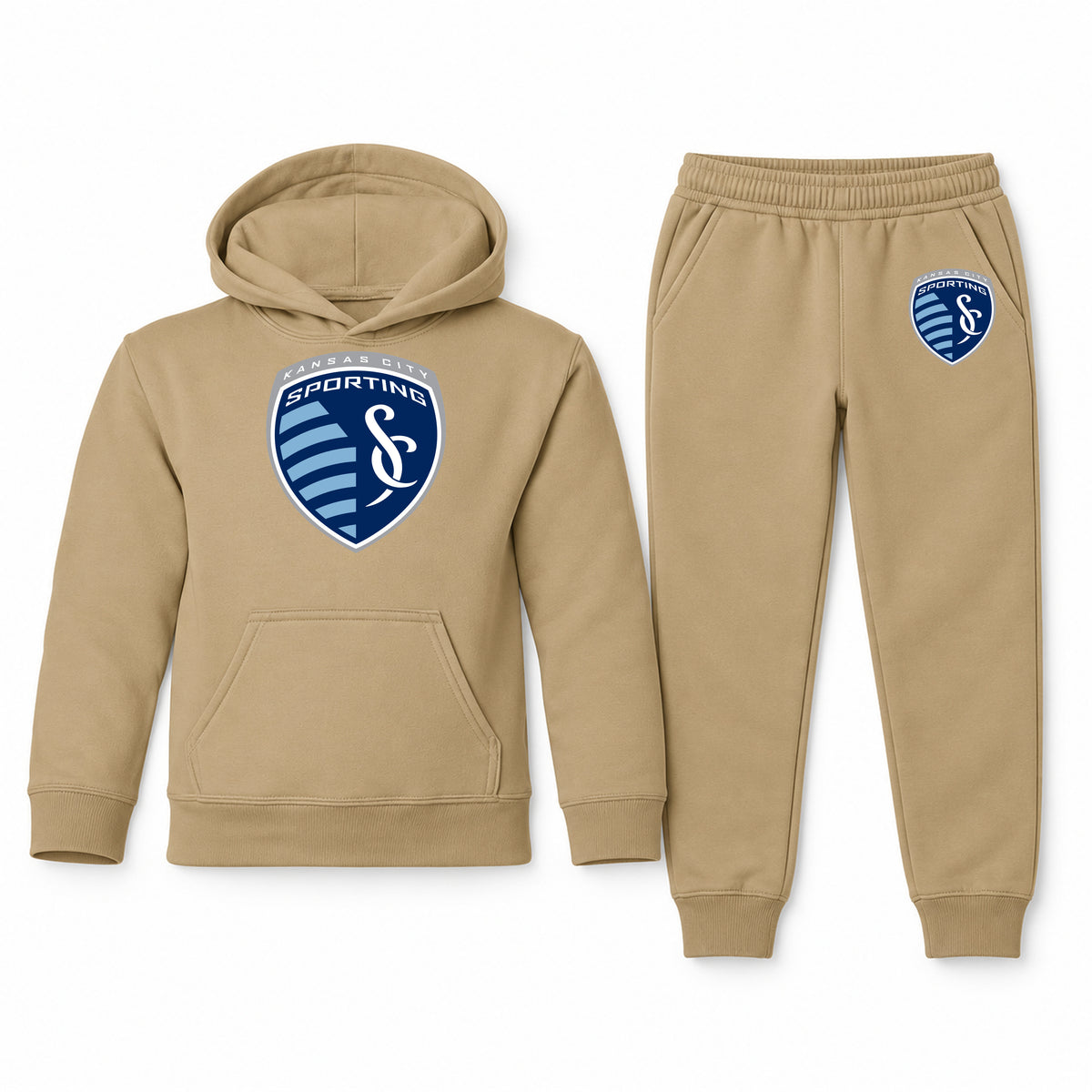 Sporting Kansas City FC youth hoodie jogger set, Khaki, Youth Large ages 10–12