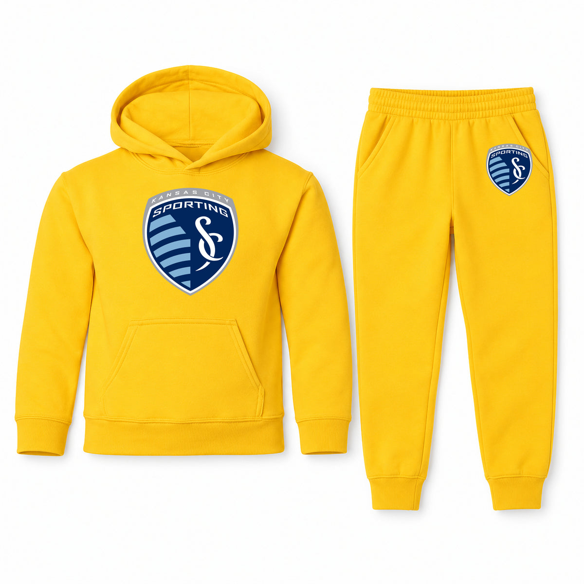 Sporting Kansas City FC youth hoodie jogger set, Yellow, Youth Large ages 10–12