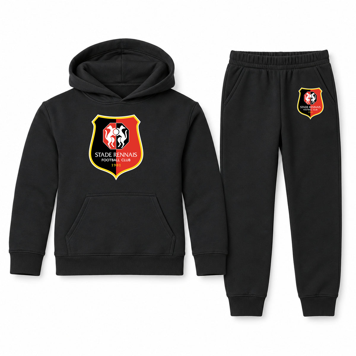 Stade Rennais FC youth hoodie jogger set, Black, Youth Large ages 10–12