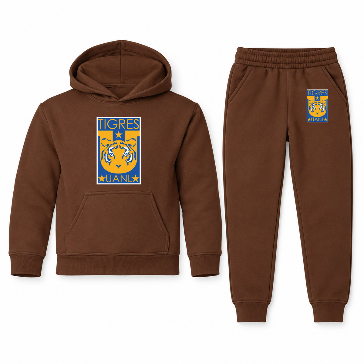 Tigres UANL FC youth hoodie jogger set, Brown, Youth Large ages 10–12