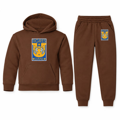 Tigres UANL FC youth hoodie jogger set, Brown, Youth Large ages 10–12