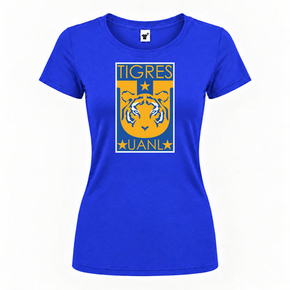 Women's Tigres UANL FC Round Neck T-Shirt — Royal Blue — original logo on current Drive garment