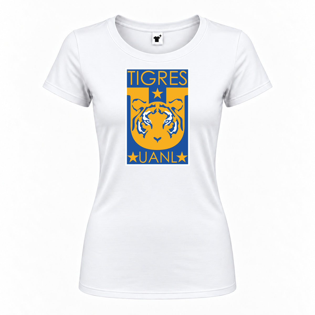 Women's Tigres UANL FC Round Neck T-Shirt — White — original logo on current Drive garment