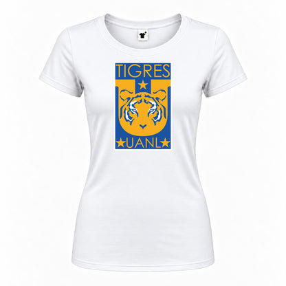 Women's Tigres UANL FC Round Neck T-Shirt — White — original logo on current Drive garment