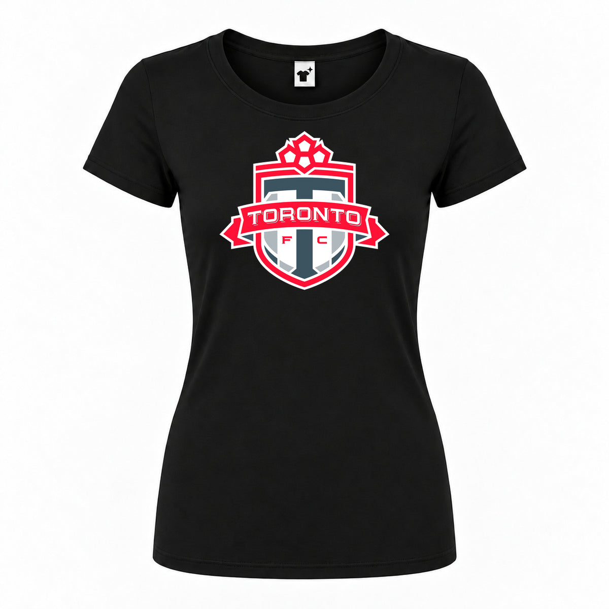 Women's Toronto FC Round Neck T-Shirt — Black — original logo on current Drive garment