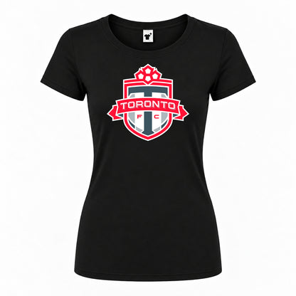 Women's Toronto FC Round Neck T-Shirt — Black — original logo on current Drive garment