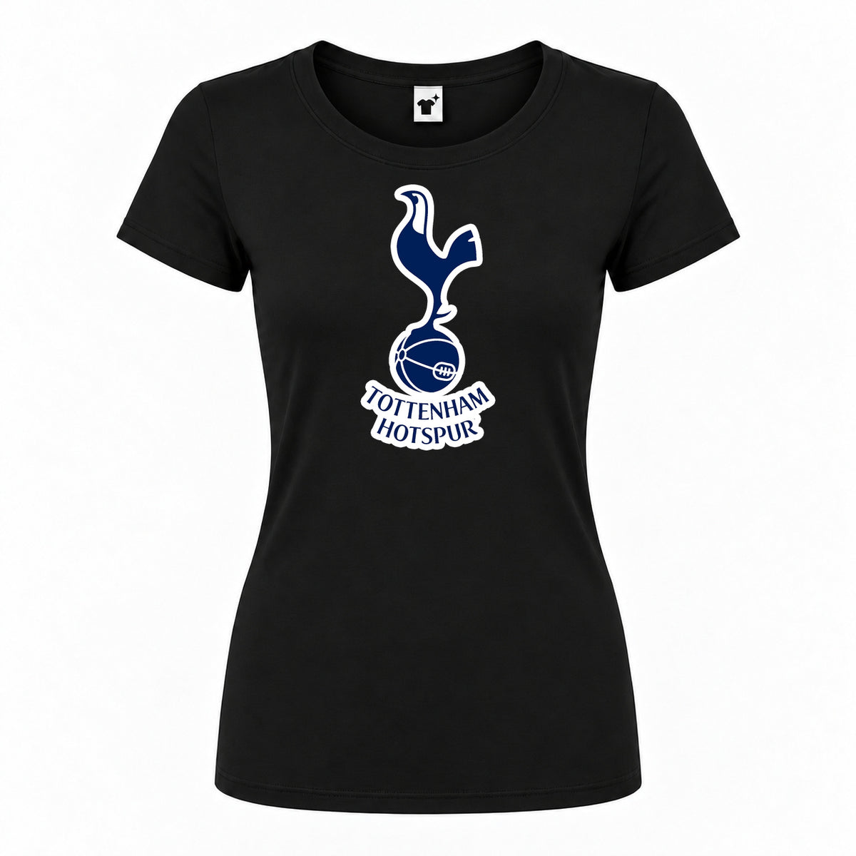 Women's Tottenham Hotspur F.C. Soccer Round Neck T-Shirt — Black — original logo on current Drive garment