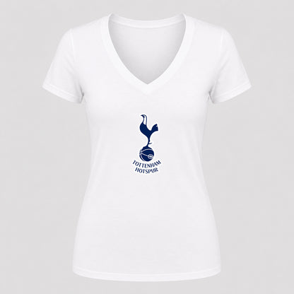 Women's Tottenham Hotspur F.C. Soccer V-Neck T-Shirt | Color: White | Original artwork on Drive garment