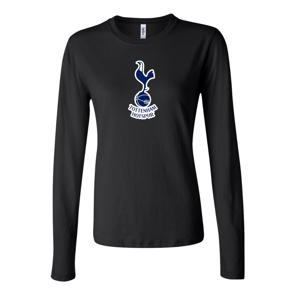 Women's Tottenham Hotspur F.C. Soccer Long Sleeve T-Shirt | Color: Black | Original artwork on Drive garment