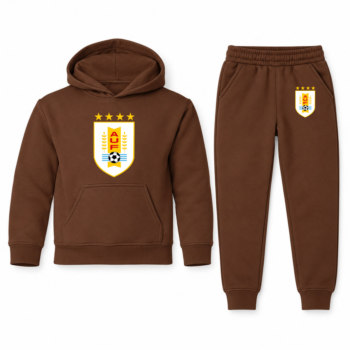 Uruguay National Soccer Team youth hoodie jogger set, Brown, Youth Large ages 10–12