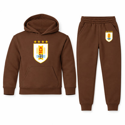 Uruguay National Soccer Team youth hoodie jogger set, Brown, Youth Large ages 10–12