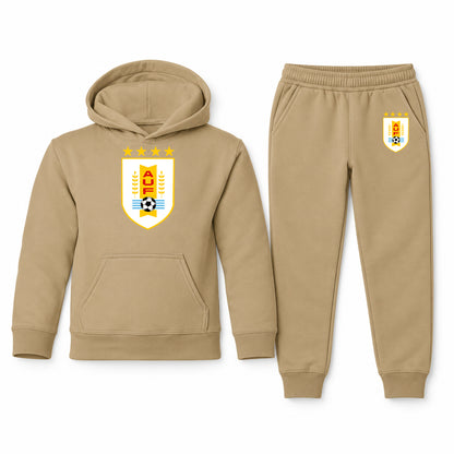 Uruguay National Soccer Team youth hoodie jogger set, Khaki, Youth Large ages 10–12