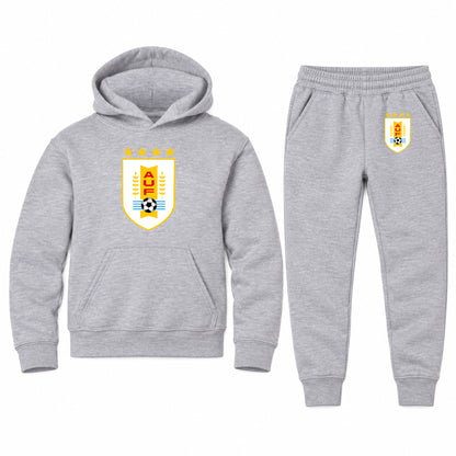 Uruguay National Soccer Team youth hoodie jogger set, Sports Grey, Youth Large ages 10–12