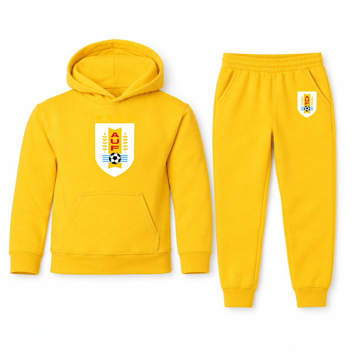 Uruguay National Soccer Team youth hoodie jogger set, Yellow, Youth Large ages 10–12