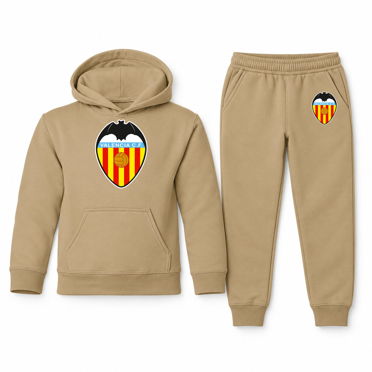 Valencia FC youth hoodie jogger set, Khaki, Youth Large ages 10–12