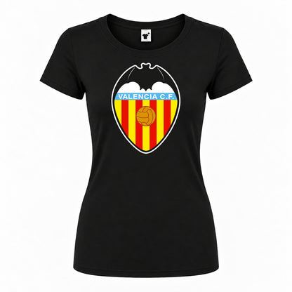 Women's Valencia FC Round Neck T-Shirt — Black — original logo on current Drive garment