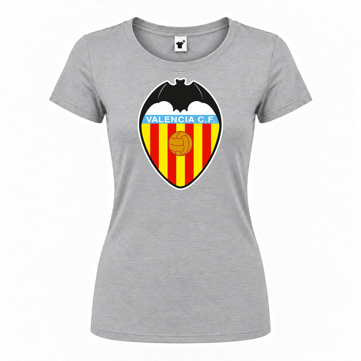 Women's Valencia FC Round Neck T-Shirt — Grey — original logo on current Drive garment
