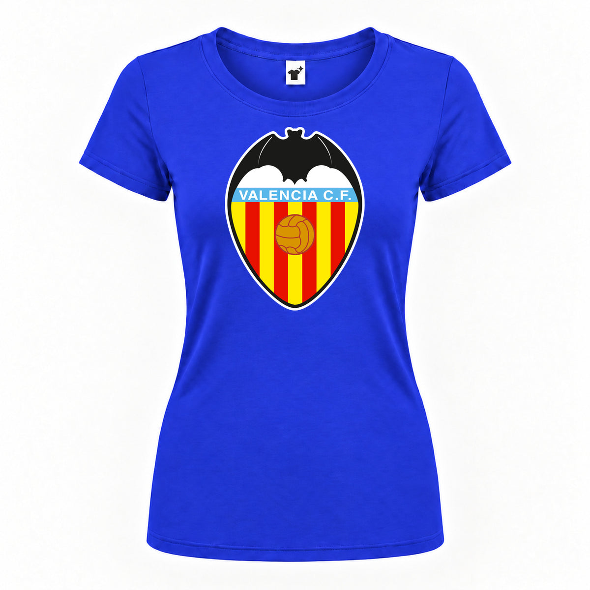 Women's Valencia FC Round Neck T-Shirt — Royal Blue — original logo on current Drive garment