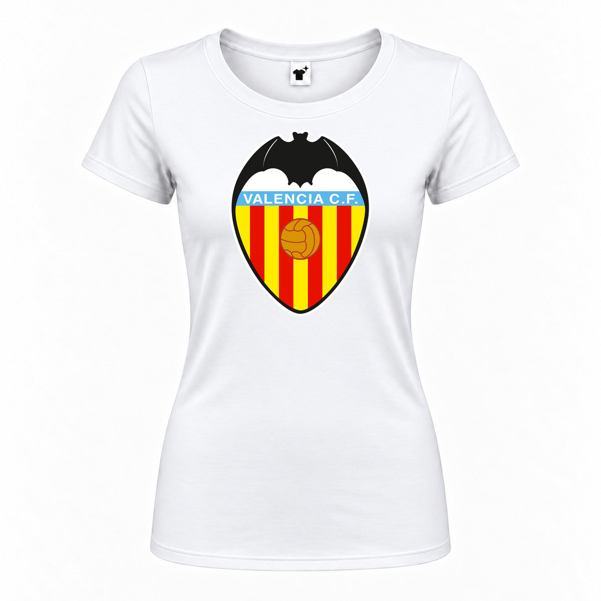 Women's Valencia FC Round Neck T-Shirt — White — original logo on current Drive garment