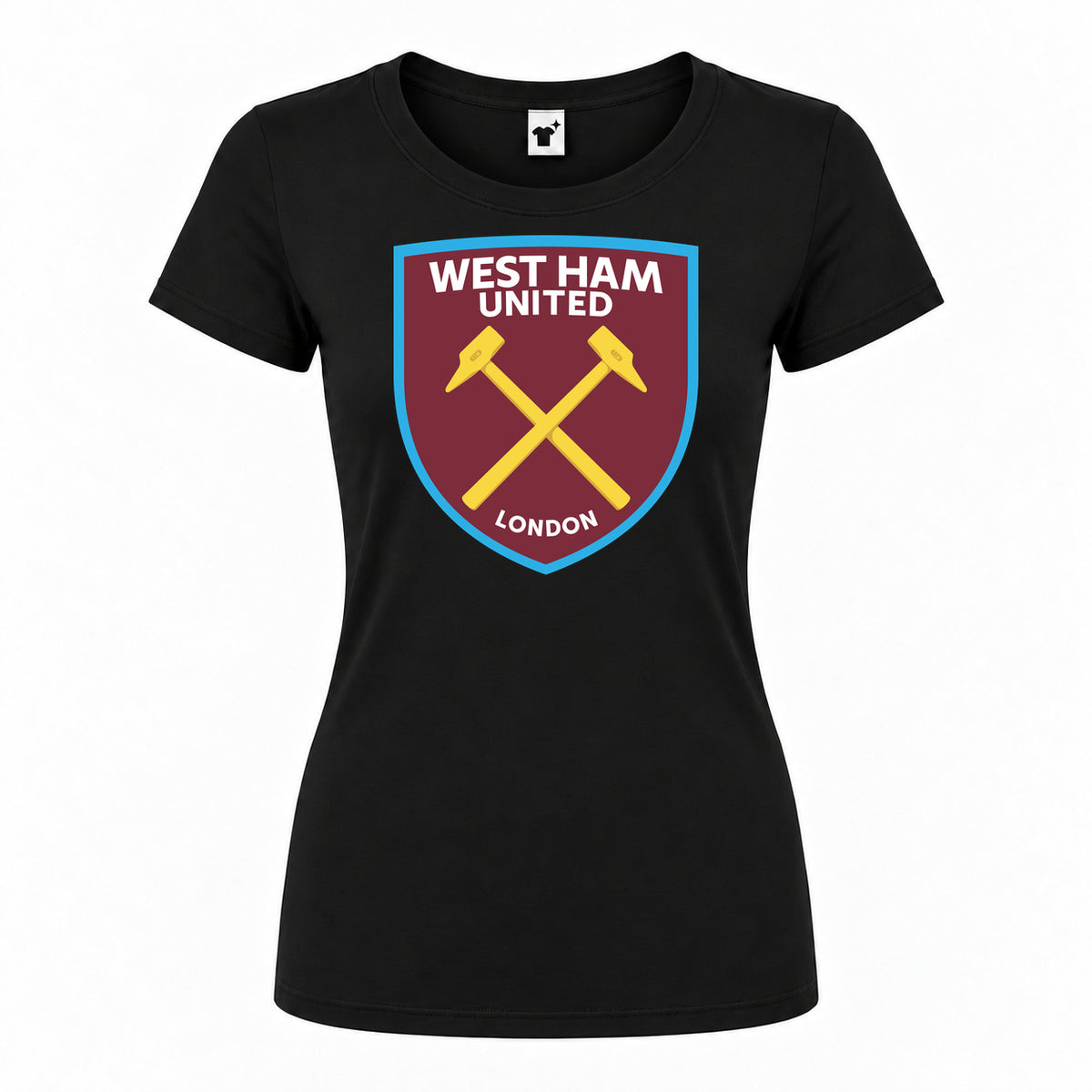 Women's West Ham United FC Round Neck T-Shirt — Black — original logo on current Drive garment
