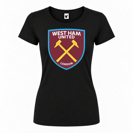 Women's West Ham United FC Round Neck T-Shirt — Black — original logo on current Drive garment