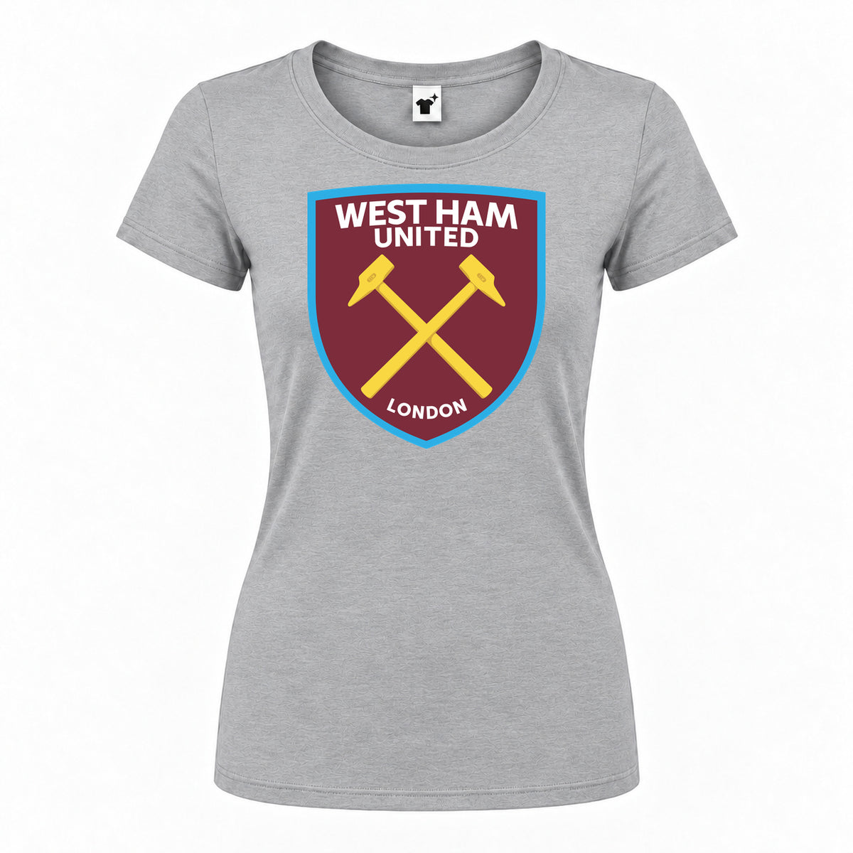 Women's West Ham United FC Round Neck T-Shirt — Grey — original logo on current Drive garment