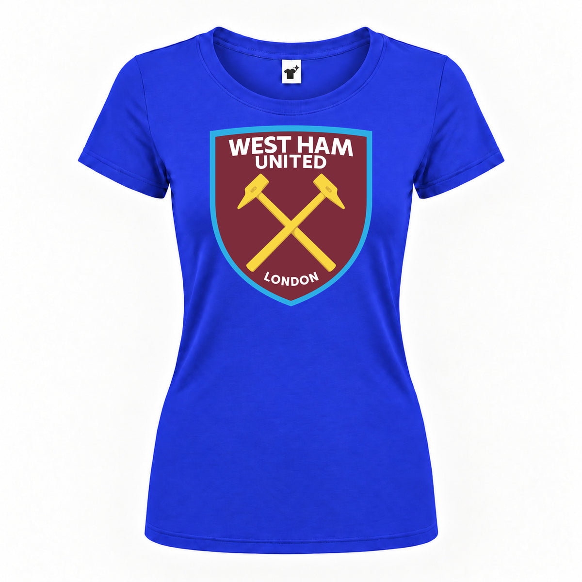 Women's West Ham United FC Round Neck T-Shirt — Royal Blue — original logo on current Drive garment