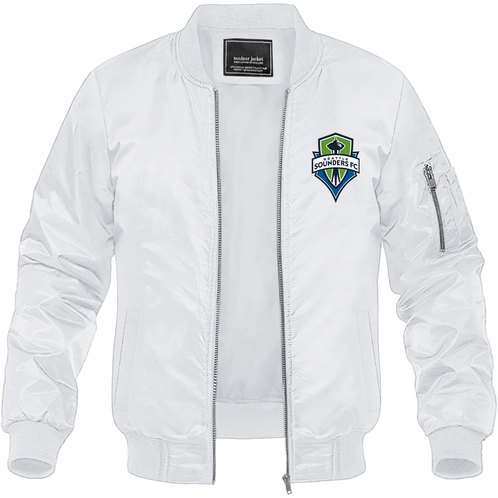 Men's Seattle Sounders FC Lightweight Bomber Jacket Windbreaker Softshell Varsity Jacket Coat