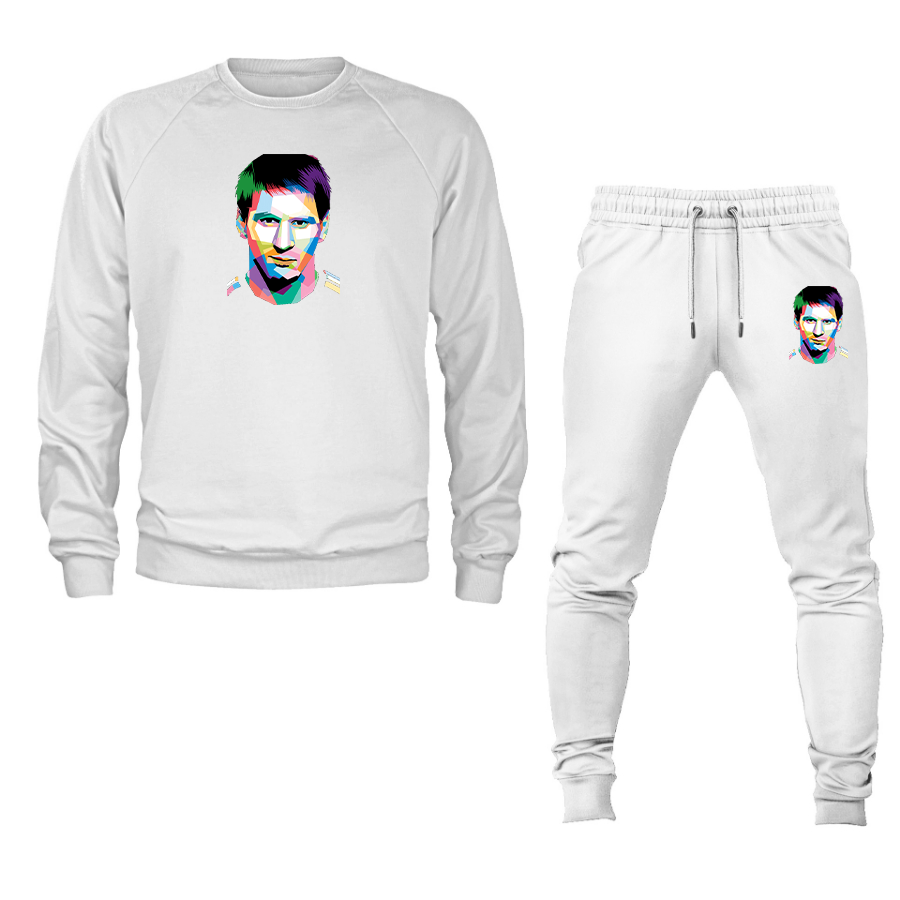 Men's Lionel Messi Face Art Soccer Crewneck Sweatshirt Joggers Suit