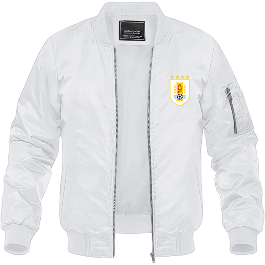 Men's Uruguay National Soccer Team Lightweight Bomber Jacket Windbreaker Softshell Varsity Jacket Coat