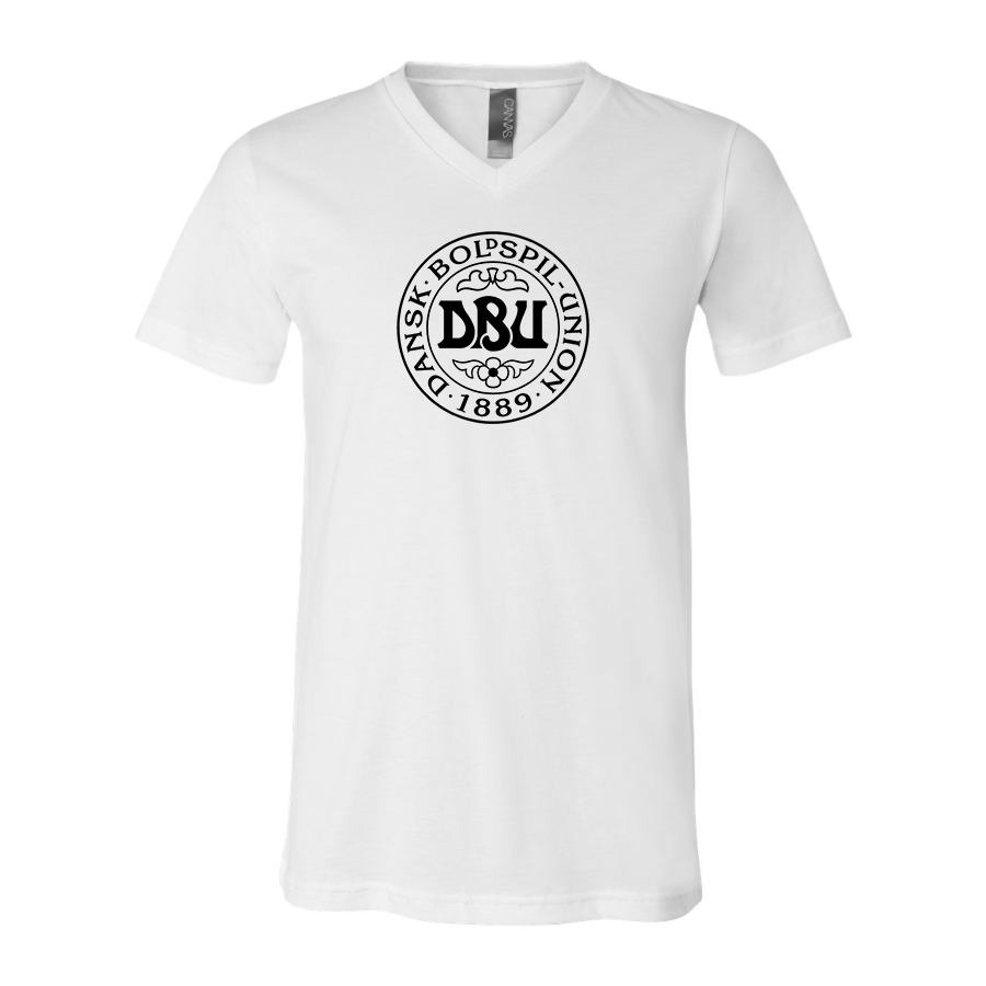 Men’s Denmark Soccer (Black) (White) - BELLA + CANVAS - Jersey V-Neck Tee - 3005