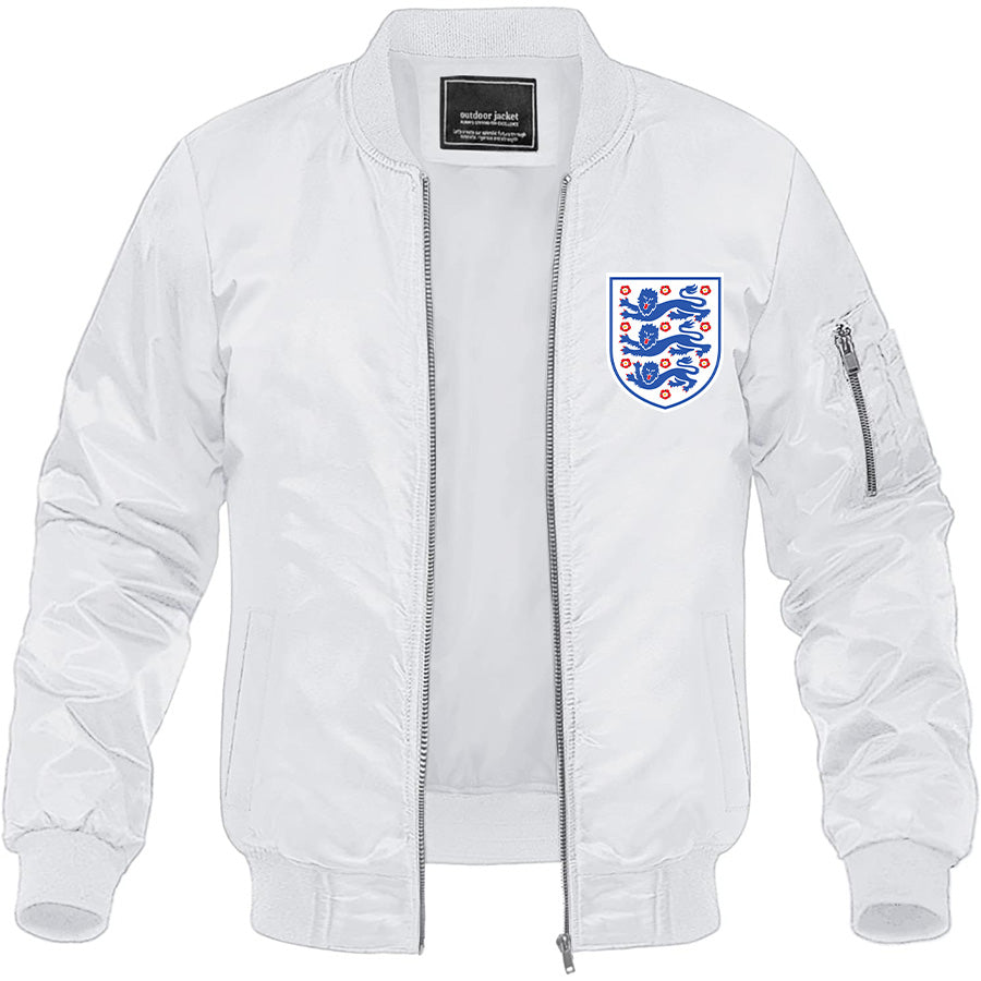 Men's England National Football Team Lightweight Bomber Jacket Windbreaker Softshell Varsity Jacket Coat