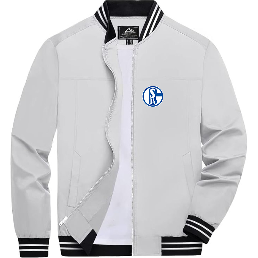 Men’s  Schalke 04 FC  Lightweight Zip-Up Bomber Jacket with Ribbed Collar and Cuffs - Versatile Casual Outerwear