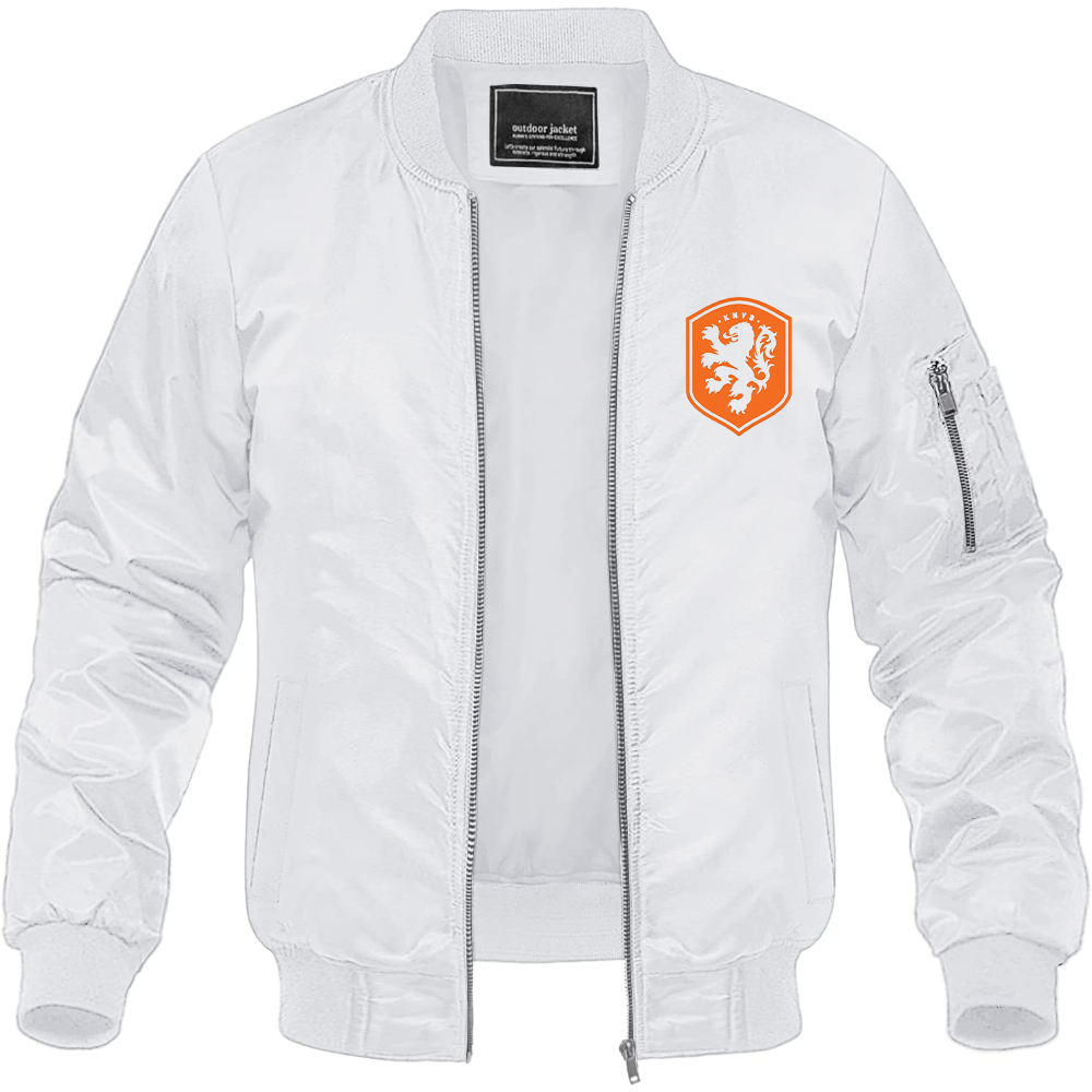 Men's Netherlands National Soccer Team Lightweight Bomber Jacket Windbreaker Softshell Varsity Jacket Coat