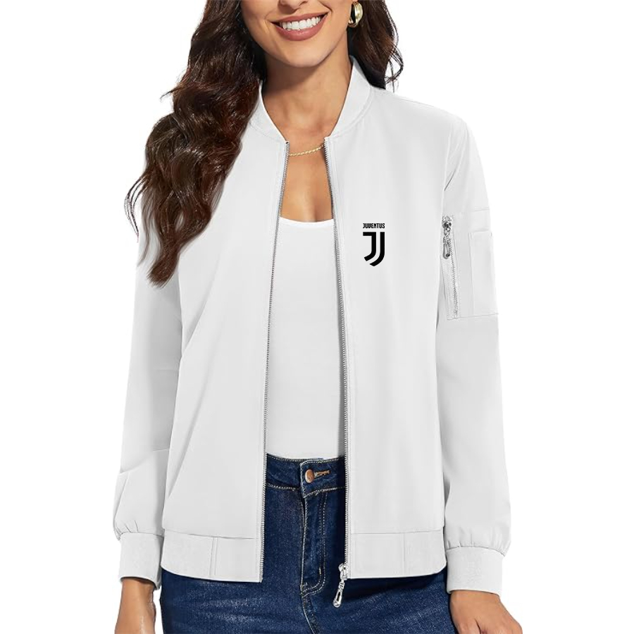 Women's Juventus Soccer  - Premium Bomber Jacket with Polished Detailing and Functional Sleeve Pocket - Modern Luxury Outerwear