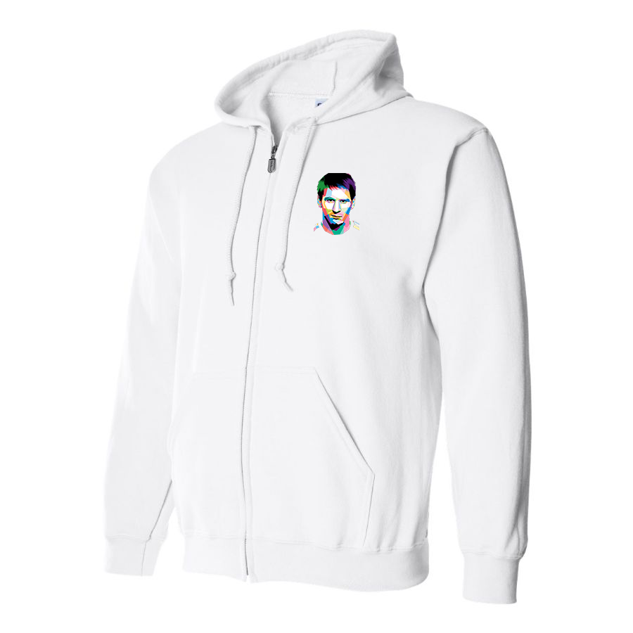 Men's Lionel Messi Face Art Soccer Zipper Hoodie