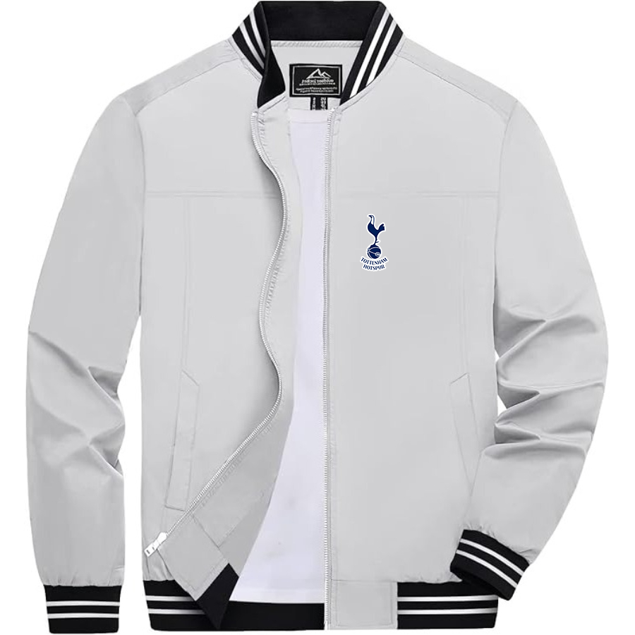 Men’s  Tottenham Hotspur F.C. Soccer  Lightweight Zip-Up Bomber Jacket with Ribbed Collar and Cuffs - Versatile Casual Outerwear