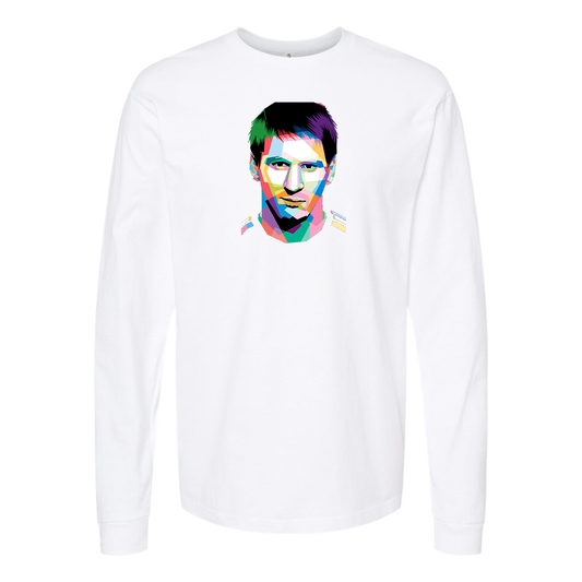 Men's Lionel Messi Face Art Soccer Cotton Long Sleeve T-Shirt