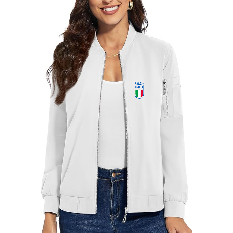 Women's Italy National Soccer Team  - Premium Bomber Jacket with Polished Detailing and Functional Sleeve Pocket - Modern Luxury Outerwear