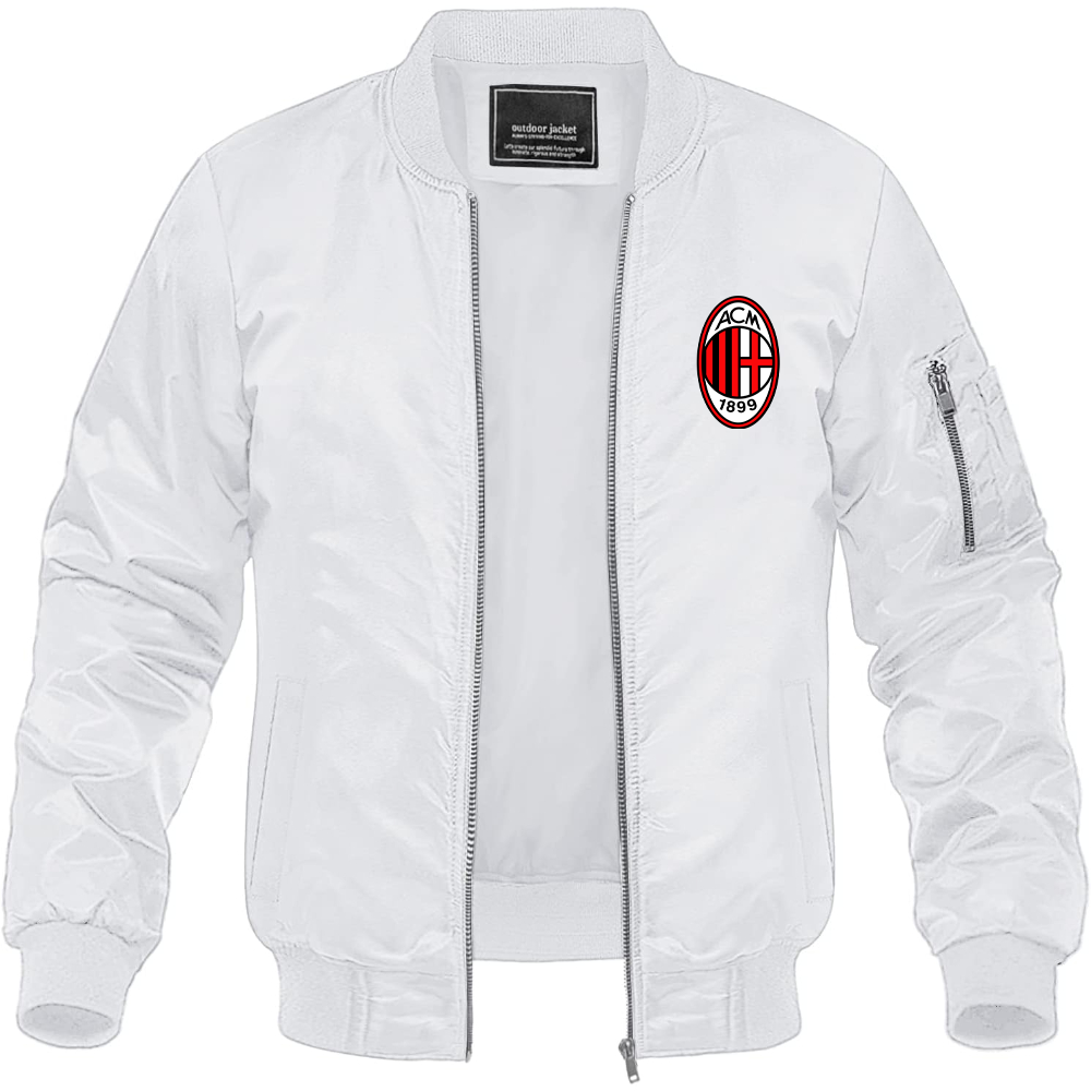 Men’s AC Milan Soccer Lightweight Bomber Jacket Windbreaker Softshell Varsity Jacket Coat