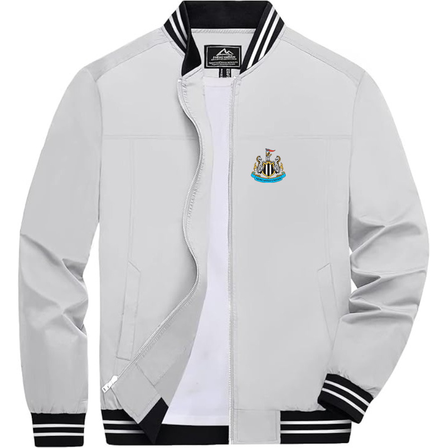 Men’s   Newcastle United FC  Lightweight Zip-Up Bomber Jacket with Ribbed Collar and Cuffs - Versatile Casual Outerwear