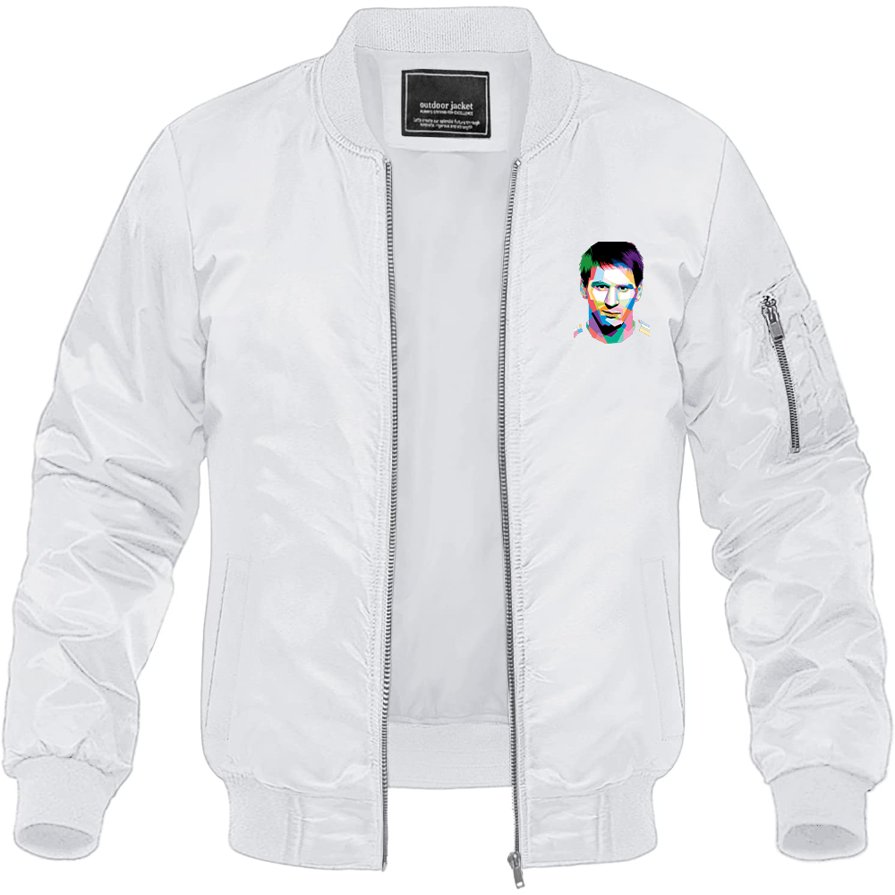 Men's Lionel Messi Face Art Soccer Lightweight Bomber Jacket Windbreaker Softshell Varsity Jacket Coat