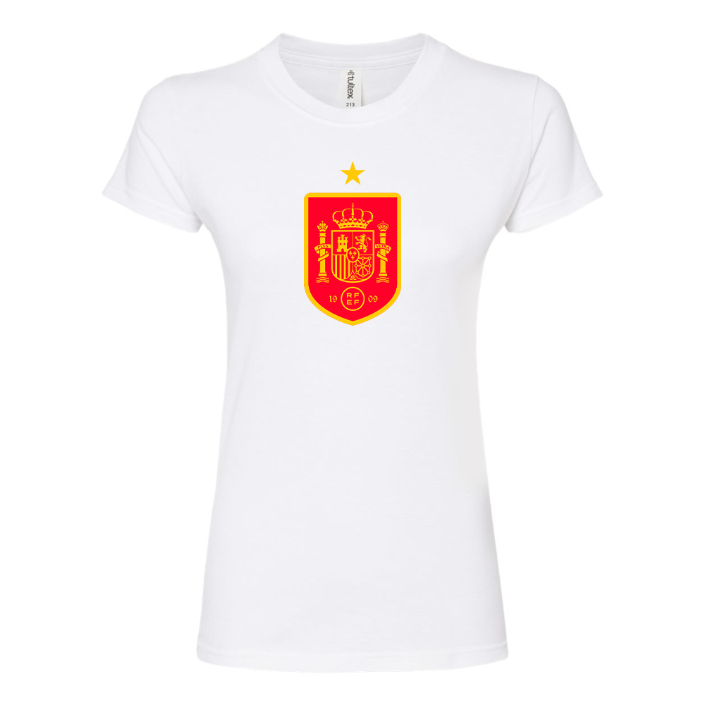 Women's Spain Red Logo National Soccer Team Round Neck T-Shirt